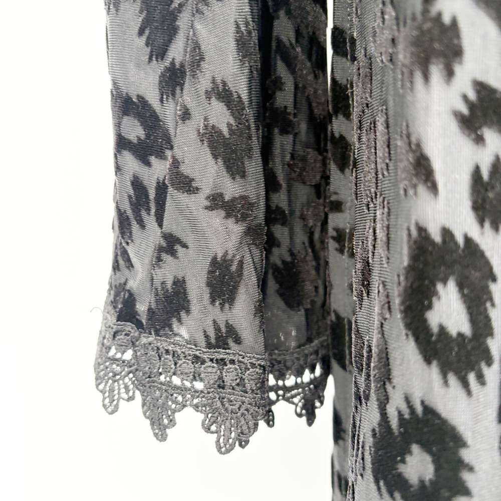 Analili Womens Black Leopard Burnout Velvet Tie Neck Goth Tunic Mini Dress XS - Picture 6 of 7